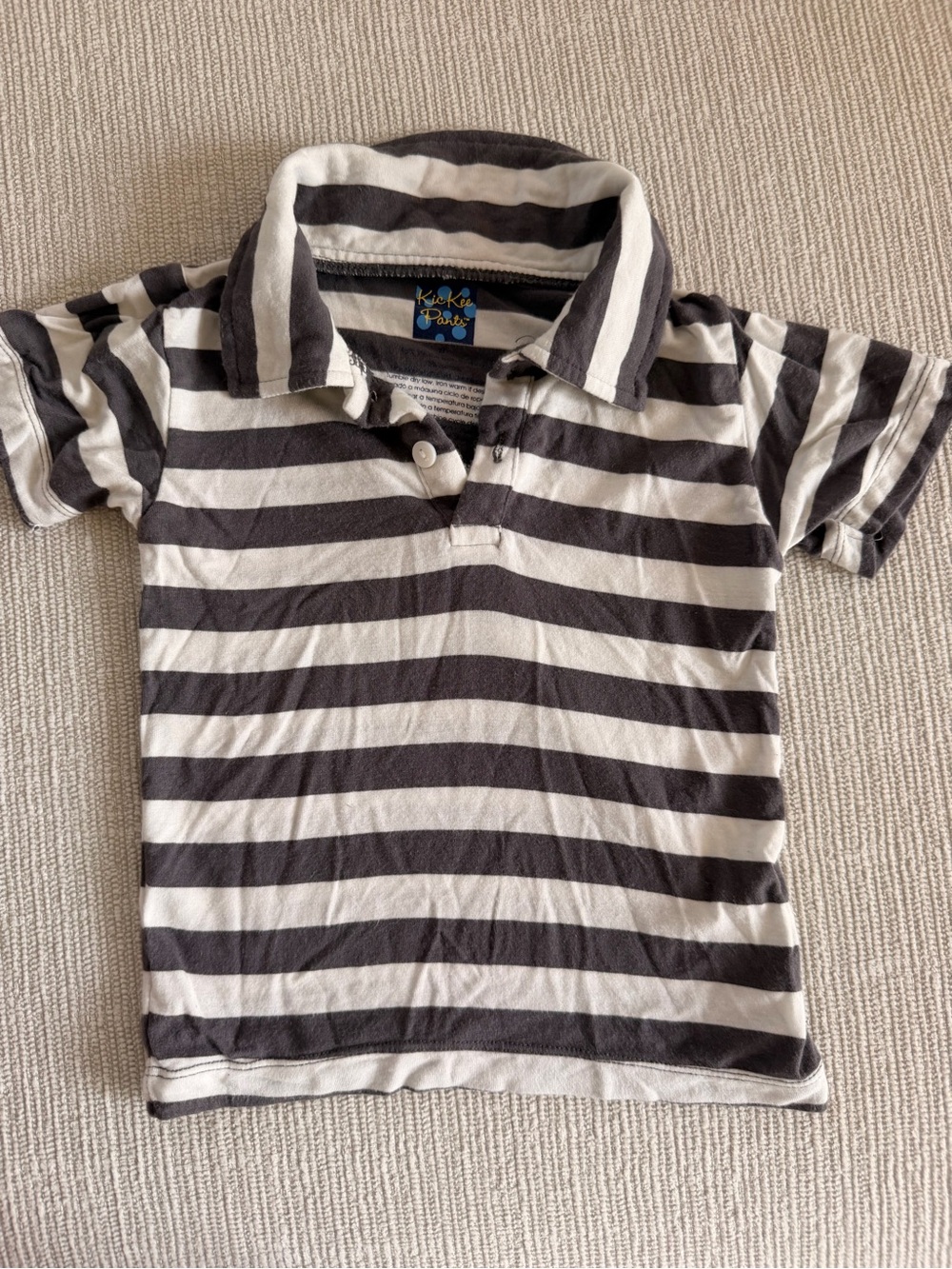 Kickee Pants gray & off White Striped Polo Shirt 2T
